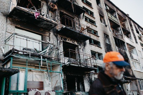 Apartments and houses in Lyman, Ukraine damaged by shelling